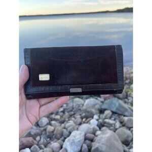 Vintage 70s GUCCI brown suede slim leather wallet Italian designer